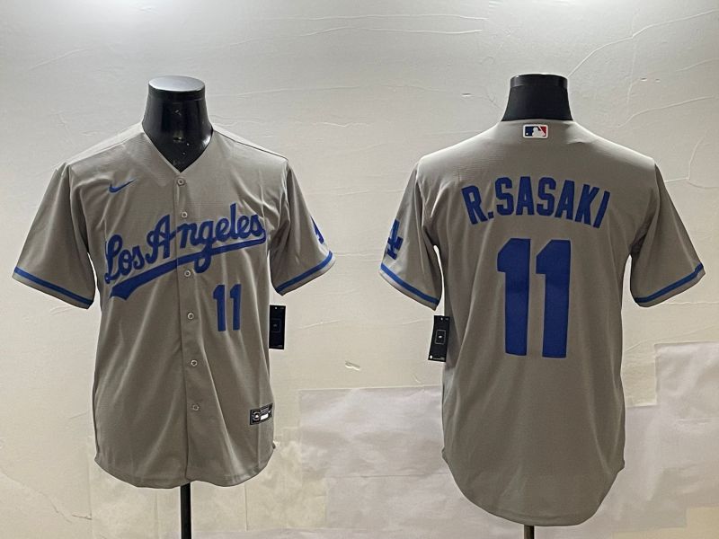 Men Los Angeles Dodgers #11 R.Sasaki Grey Game 2025 Nike MLB Jersey style 2